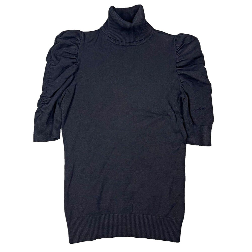 INC International Concepts Black Turtleneck Sweater Women M Puff Sleeve Knit Top